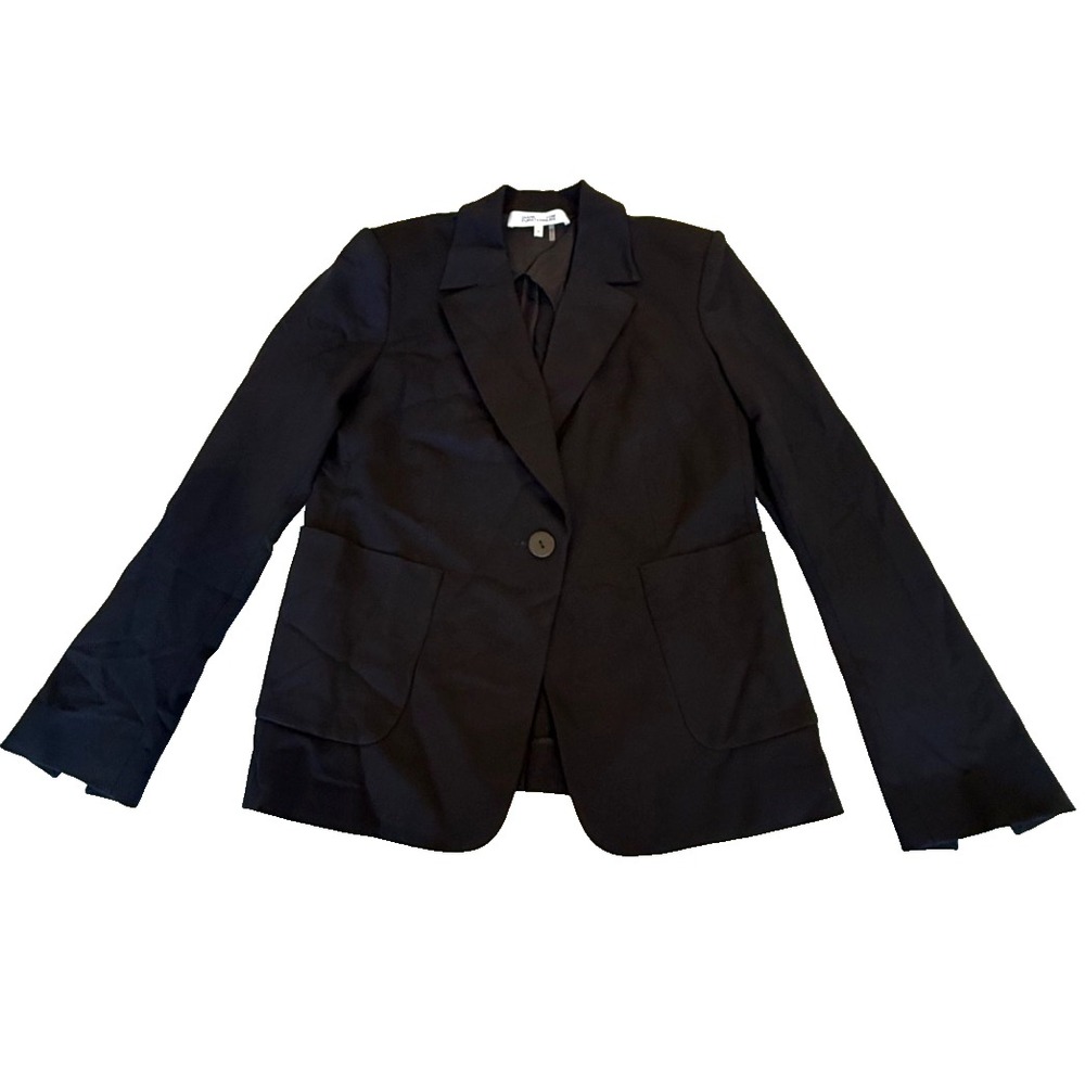 Diane Von Furstenberg Black Blazer/Jacket; Vented Sleeves; Stretch; Size 12